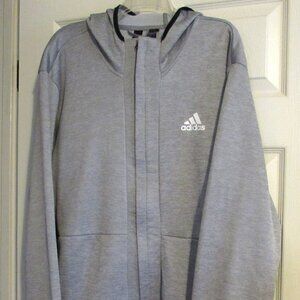 Men's ADIDAS Gray Zip-Up Hoodie With Soft Mesh Lining  Size XL